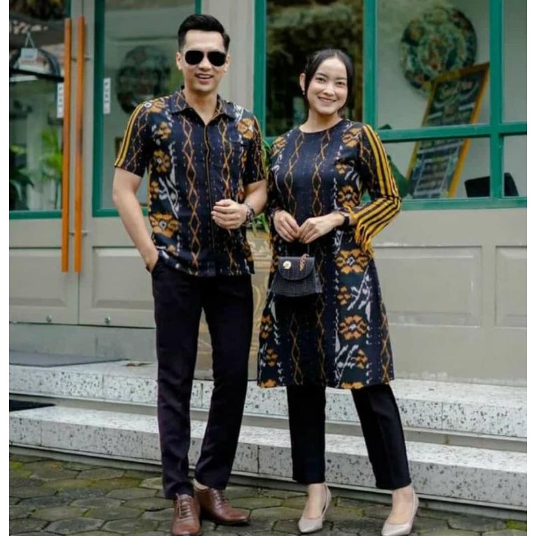 Baju pasangan keluarga dress tenun warna kuning kunyit