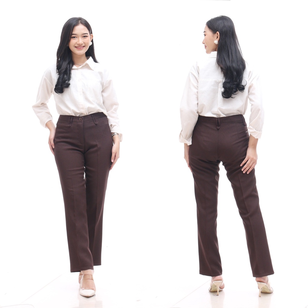 Celana Panjang Wanita Coklat Tua | Celana Kantor Formal Perempuan Jumbo  | Celana Pramuka Celana Pol