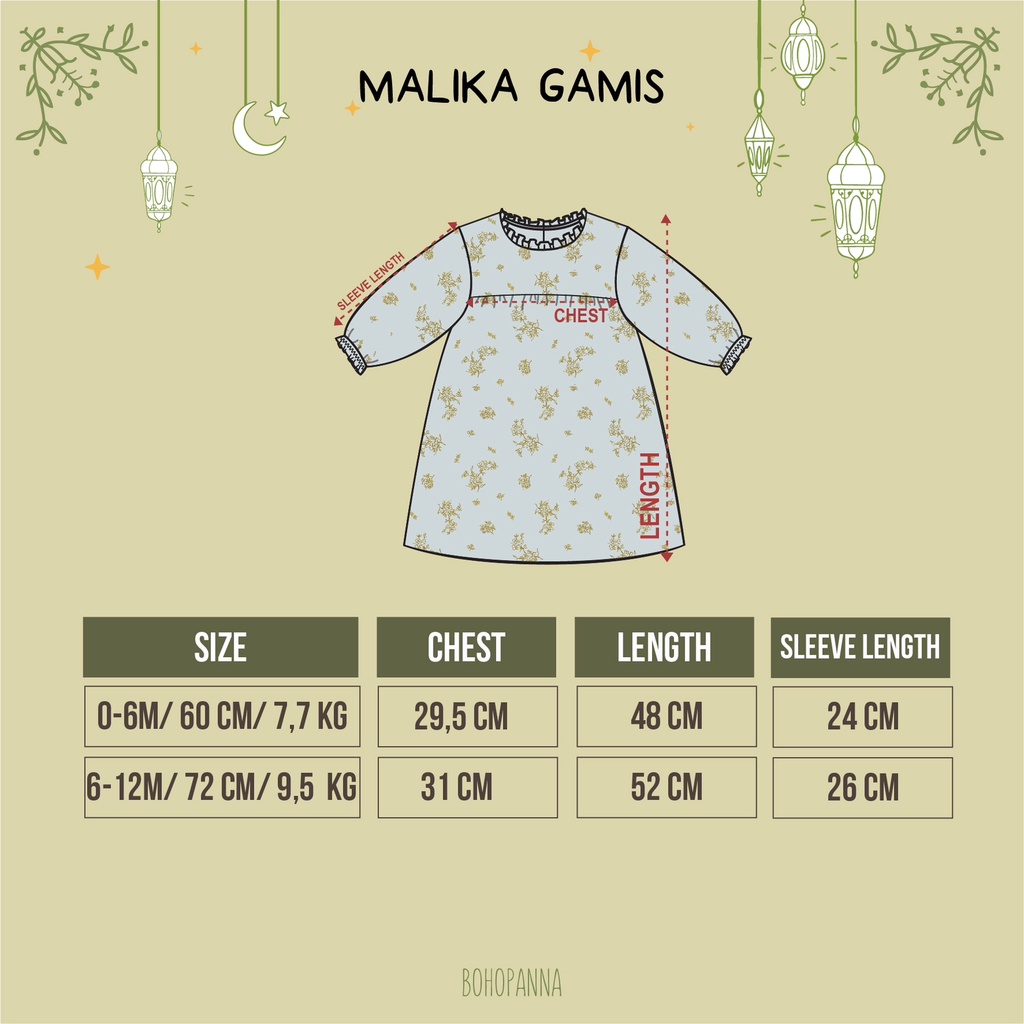 BOHOPANNA - RAYA COLLECTION - MALIKA BABY SET BABY GAMIS- Setelan Bayi