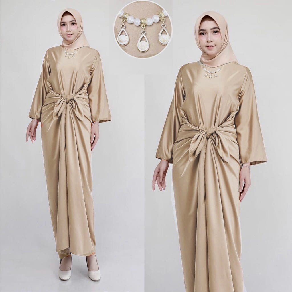 MAHYA GAMIS KAFTAN LEBARAN OVERSIZE DRESS PANJANG ATASAN WANITA SATIN SILK (MSB)