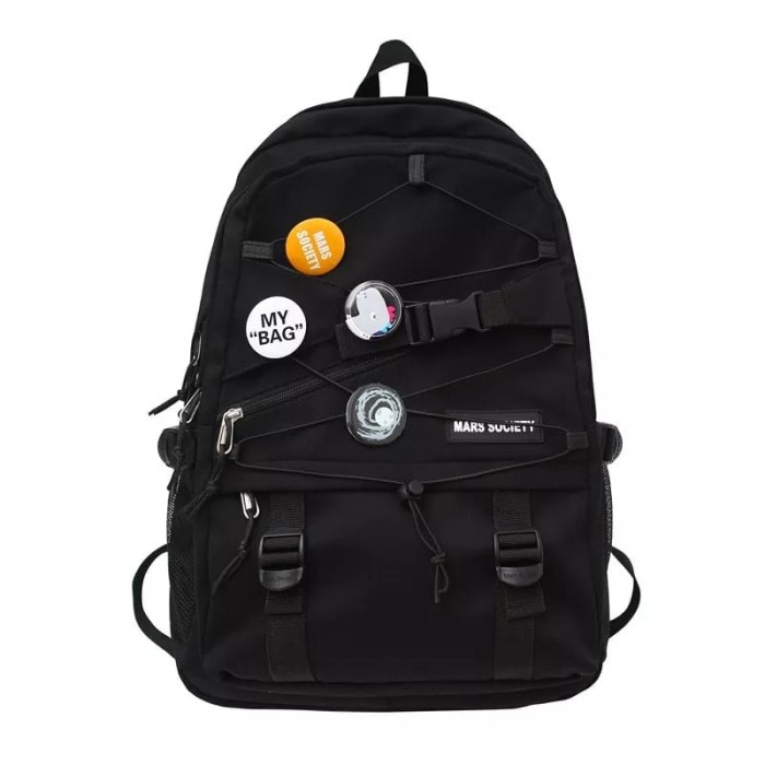 Tas Ransel Pria Tas Ransel Backpack Pria Wanita Fashion Bahan Kanvas Tas Sekolah Tas - Hitam(M3S5) t
