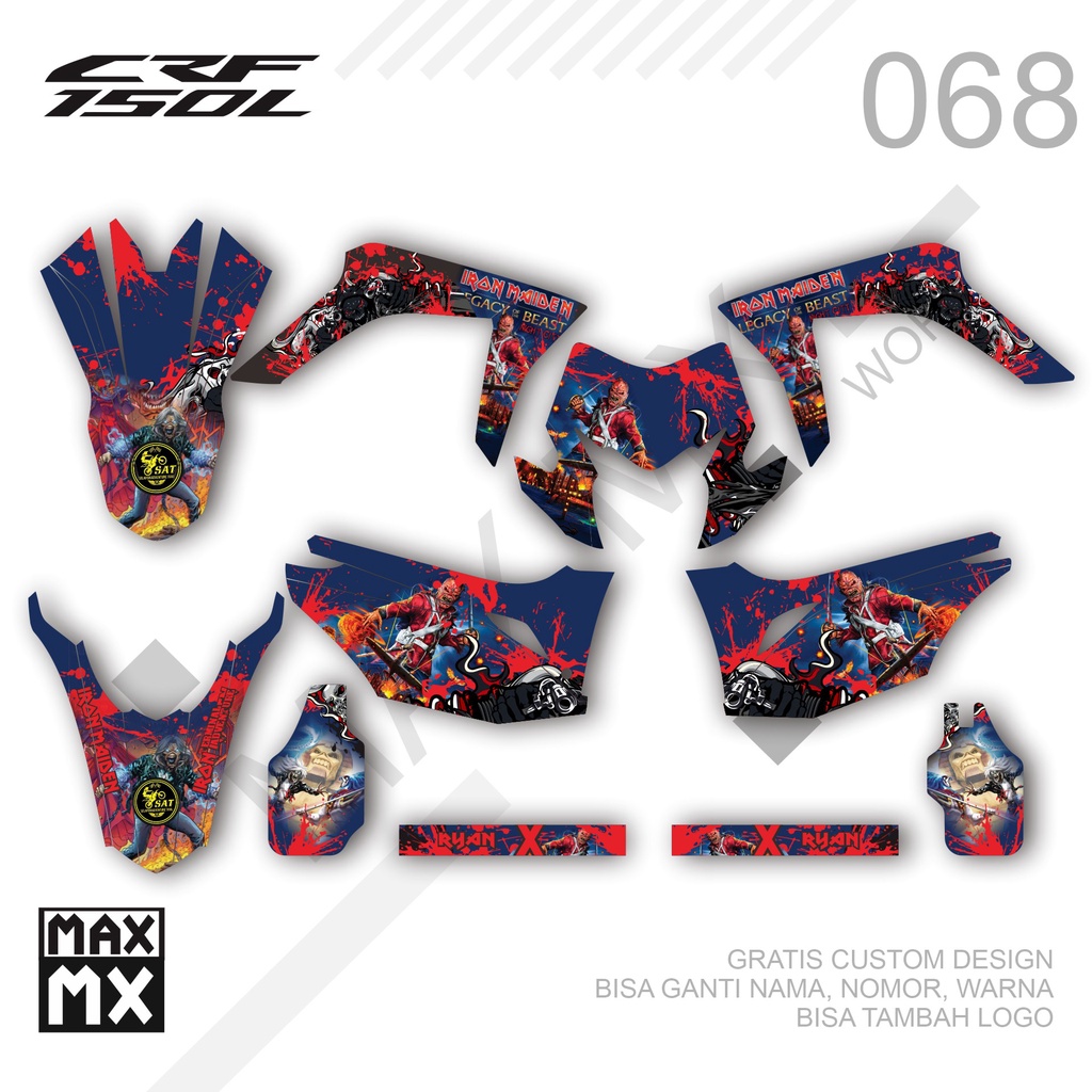 Decal Stiker CRF 150L terbaru 068 MOTIF IRON MAIDEN BIRU TUA