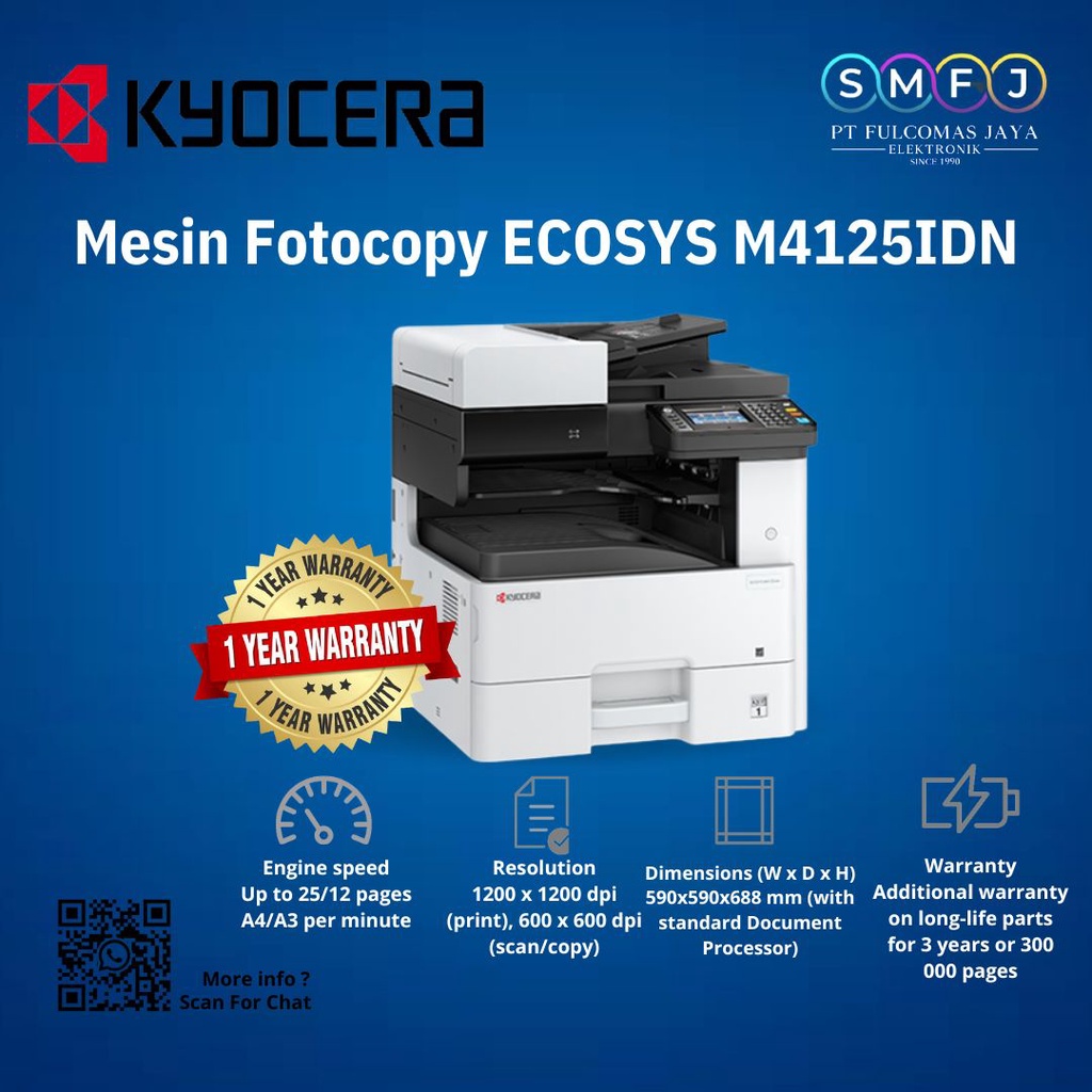 Mesin Fotocopy Kyocera ECOSYS M4125IDN 4125 Kertas A3 A4 GARANSI RESMI