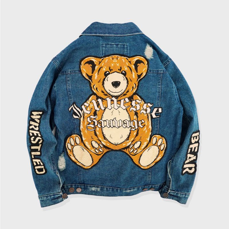 MEMPHISORIGINS DENIM BEAR - RIPPED DENIM JACKET LIMITED EDITION