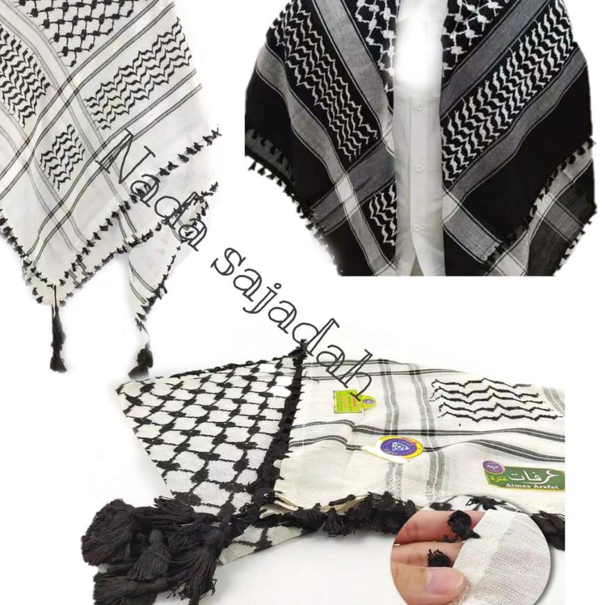 ➼ &Sorban Kashmiri ARIFAT  Segi Empat Rumbai Kusus Hitam & Putih Viral Original India Sorban Exclusi