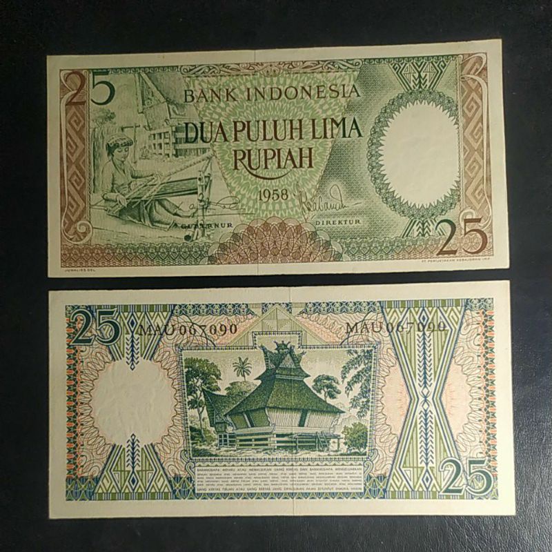 ASLI uang lama indonesia 25 rupiah tahun 1958
