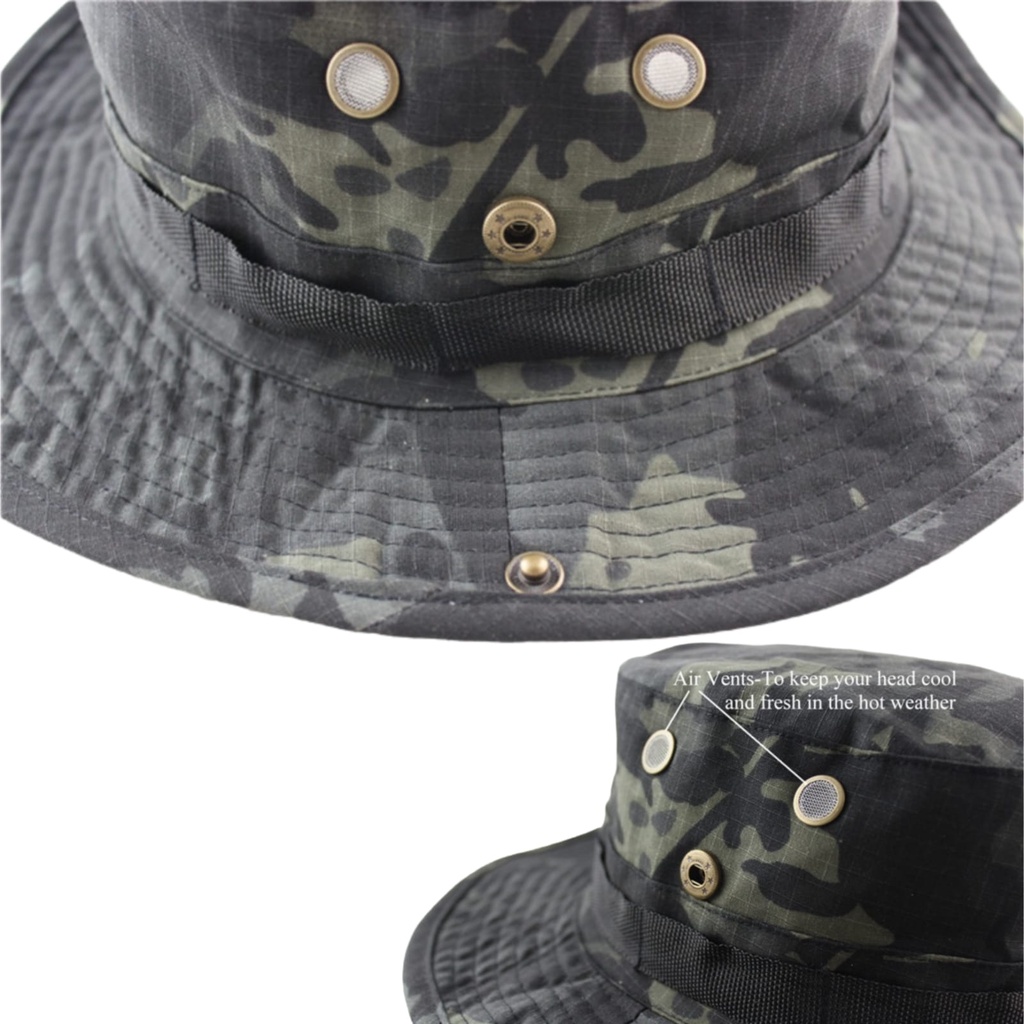 Topi Rimba Multicame Black/Topi Bucket Import