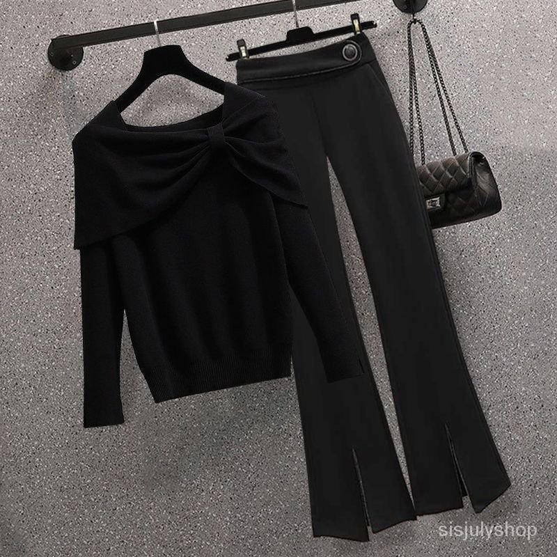 [✅BISA COD] #Sisjuly# Setelan dua potong celana panjang mikro sweater rajut temperamen baru ukuran b