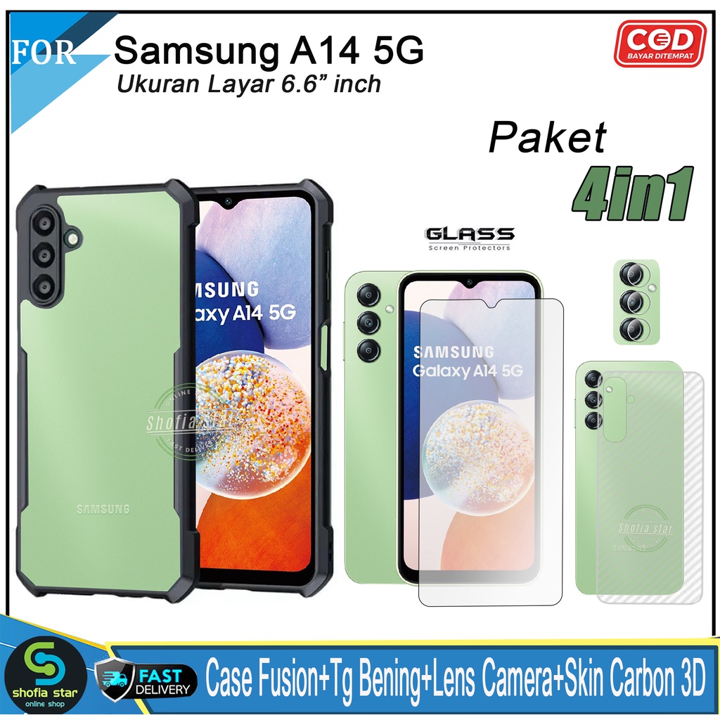 Paket 4in1 Case Samsung A14 5G A24 4G M14 5G A13 4G/5G A12 A23 5G A32 4G A22 4G Softcase Fusion Shockproof Transparan Protect Casing