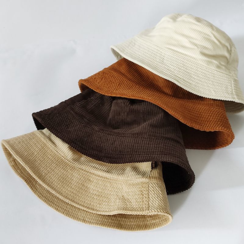 topi wanita Bucket hat bucket corduroy Bucket pria wanitaBucket polos N9S4 jepang putih outfit panta