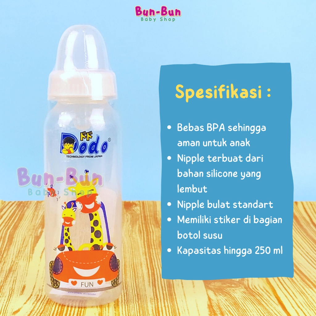 DODO Botol Susu 250ml Dot Bayi Nipple Bulat Silikon Silicone Standart Milk Bottle BPA FREE Perlengkapan Baru Lahir Peralatan MPASI Makan Baby New Born Unisex Bunbunbabyshop