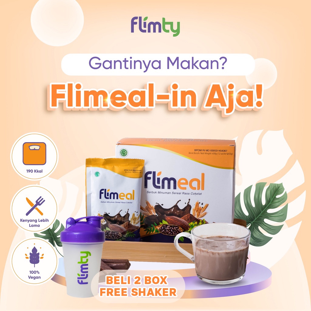 Flimeal Flimty 2 Box Original Free Shaker Sereal Pengganti Makan 24 Sachet BPOM Gratis Ongkir COD