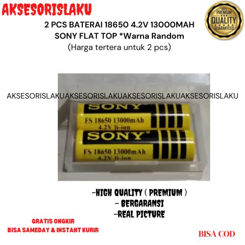2 PCS BATERAI 18650 4.2V 13000MAH SONY FLAT TOP
