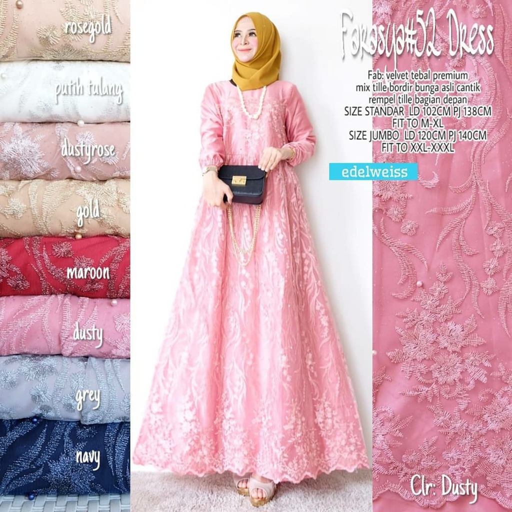 Farasya Dress #52 Gamis Kondangan Super Jumbo xxxl Ld 130cm Gamis Brukat Jumbo Gamis Lebaran Terbaru Dress Muslimah Gaun Pesta Gamis Seragam Pernikahan Outfit Bridesmaid Terbaru Gaun Resepsi Pernikahan Muslimah Wedding Dreses Warna Rose Gold Greentea Nude