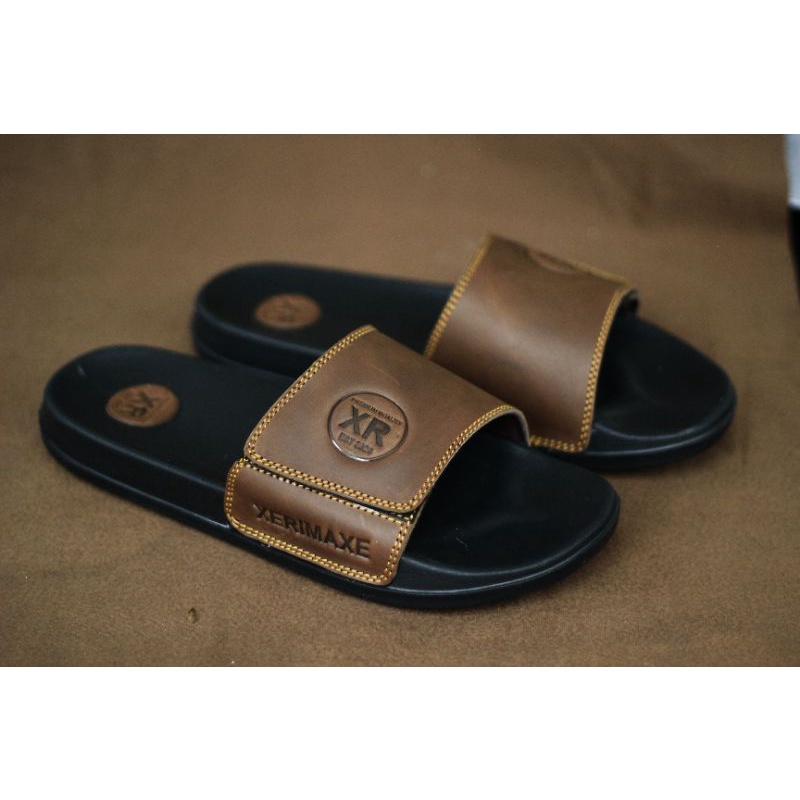 sendal kulit asli garut/sedal kulit asli xerimaxe/sandal pria keren/sendal slipon anti slip