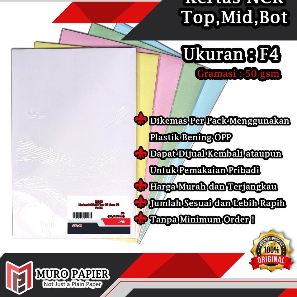 

Best Price ( PER PAK - ISI 50 ) Kertas NCR Top Mid Bottom 55 gsm F4 - by Muro Papier