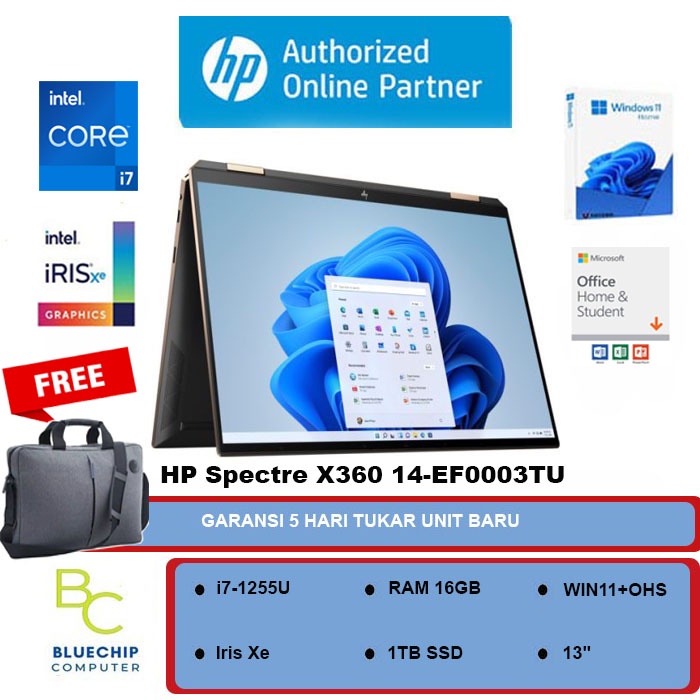 Laptop HP Spectre X360 14-EF0003TU - i7-1255U 16GB 1TB SSD 13" WIN11