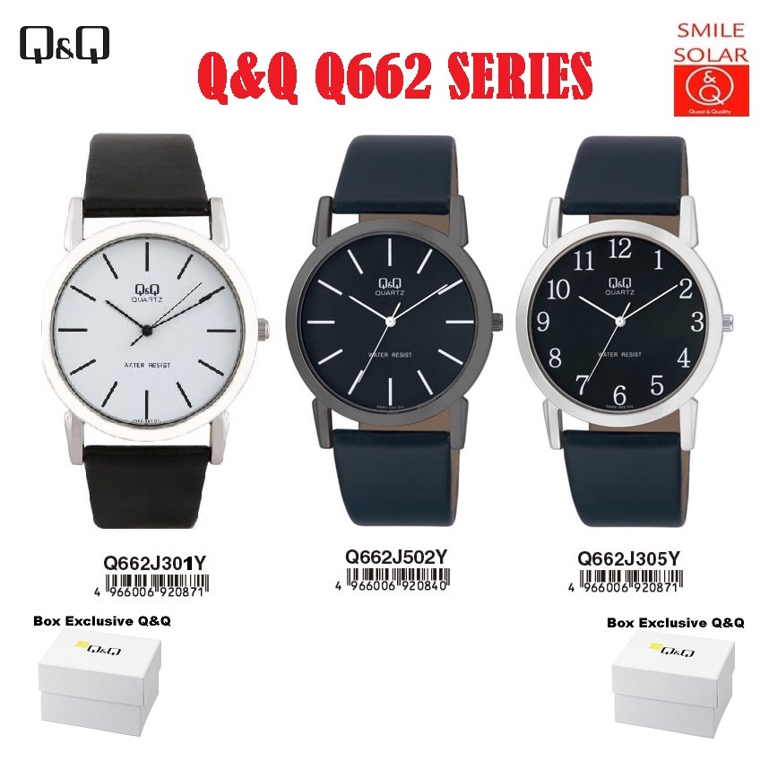 Jam Tangan Pria Stylist Casual Kulit Leather Analog Original Q&amp;Q QnQ QQ Q662 Q662J Series