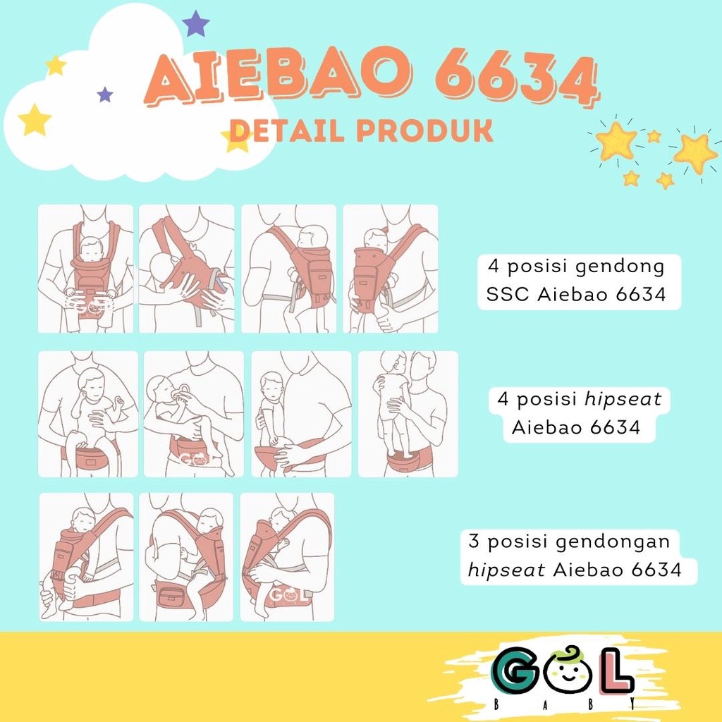 Gendongan Bayi Baby Carrier multifunction 11 in 1 Hipseat Carrier Aiebao 6634 (6636 6608 6629 6612)