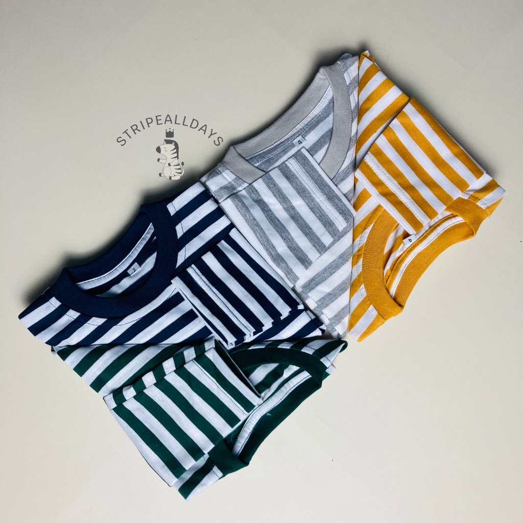 12.12 stripealldays - Kaos Anak Stripe Medium Light V1 Series atasan baju bayi laki laki2 cowok cewek perempuan unisex lengan panjang strip setrip striped salur garis belang blaster couple XS S M L XL  / 0 bulan 1 2 3 4 5 6 7 8 tahun katun cotton cvc 24s