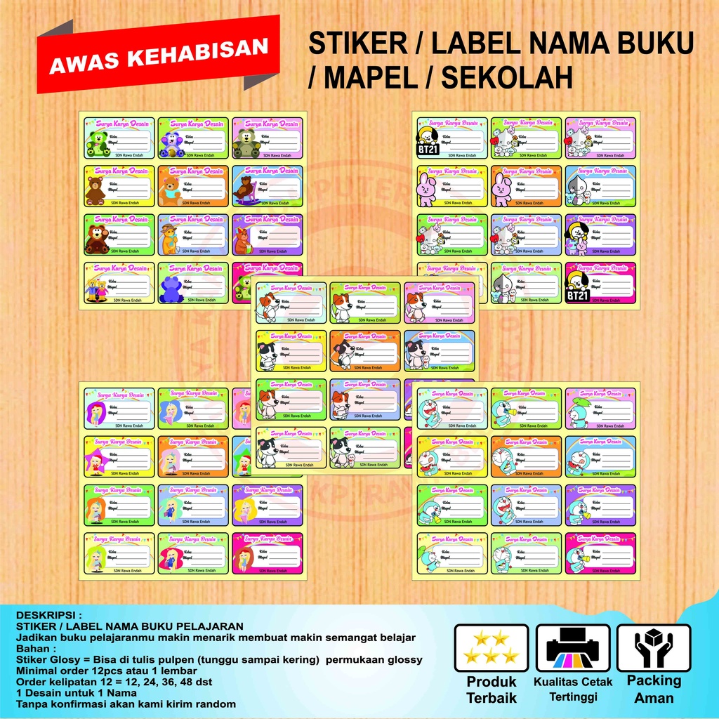

STIKER / LABEL NAMA BUKU / MAPEL /CUSTOM NAMA / MATA PELAJARAN / SEKOLAH