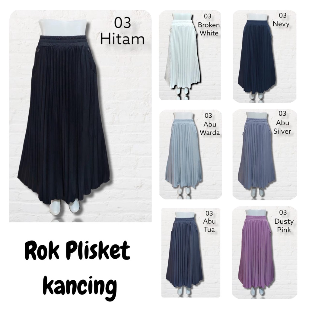 D-01 Rok Polos kancing + saku /Rok Plisket panjang Rok muslim/Mayung/Payung Terbaru Termurah Terlaris