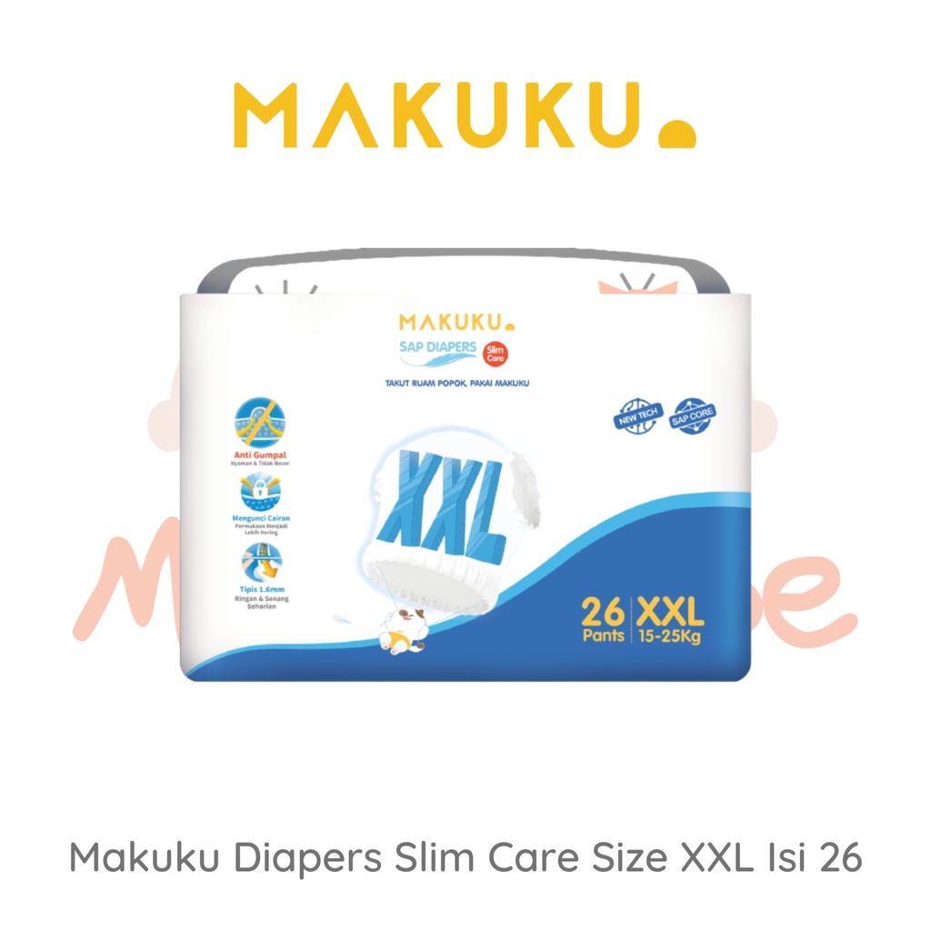 MAKUKU SAP Diapers Slim Care Pants XXL Isi 26 Pcs Popok Bayi