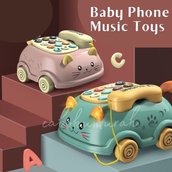 mainan anak  Kids heaven -Mainan Edukasi Anak Mobil Telepon Kucing ~ CAT PULL PHONE - PINK(J9V2) mai