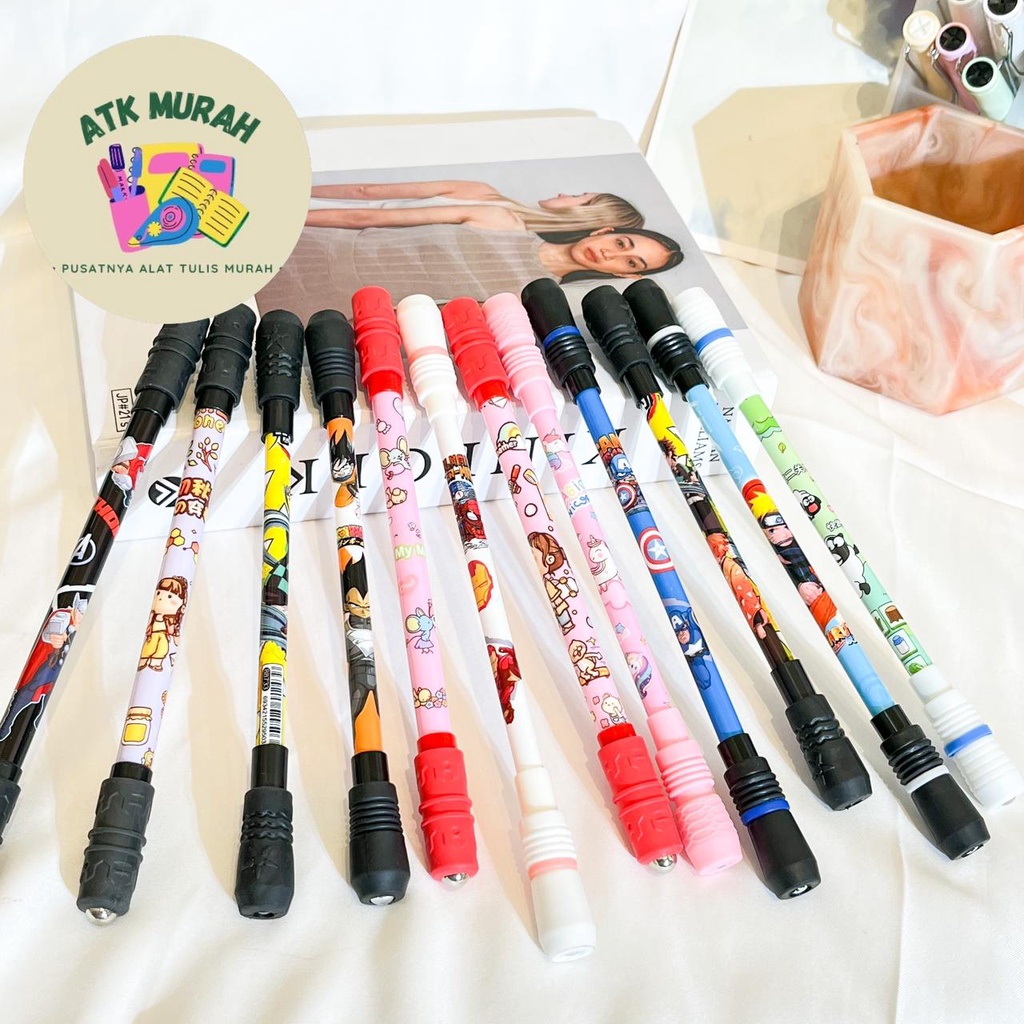 

pulpen tongkat putar magnet pen bolpen kreatif spinner alat tulis kantor sekolah kado unik hadiah lucu stationery pena ballpoint warna pastel kartun karakter