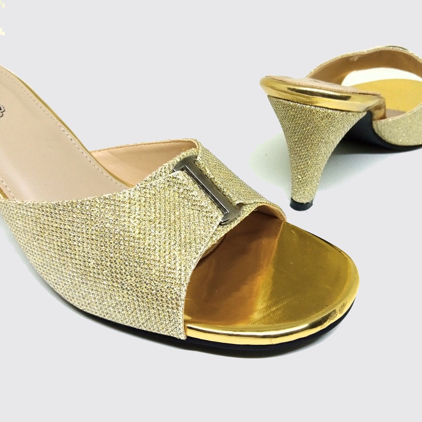 MONICA HEELS GOLD SILVER | Sandal Wanita Ukuran Besar Jumbo 40-45 Sendal Heel Premium Big Size