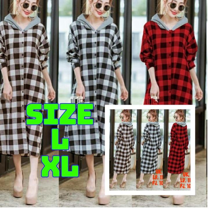 12.12 BRANDS FESTIVAL 4 UKURAN L XL XXL XXXL LONG HOODIE KOTAK RISA MAXI DRESS FASHION KOREAN STYLE 
