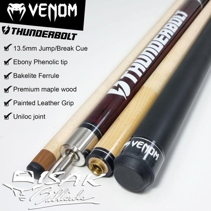 Venom Thunderbolt Jump Break Cue | Maroon 13.5mm Stick Loncat Billiard