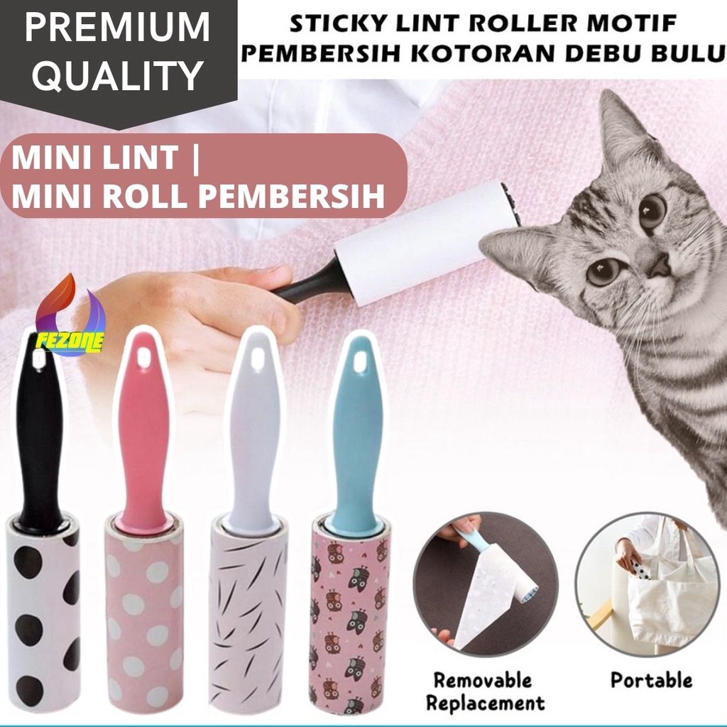 Sticky Lint Roller Motif / Alat Pembersih Debu Kotoran Bulu Hewan Rambut Benang / Washable Foldable Rol / Sikat Pengangkat Serat FEZONE