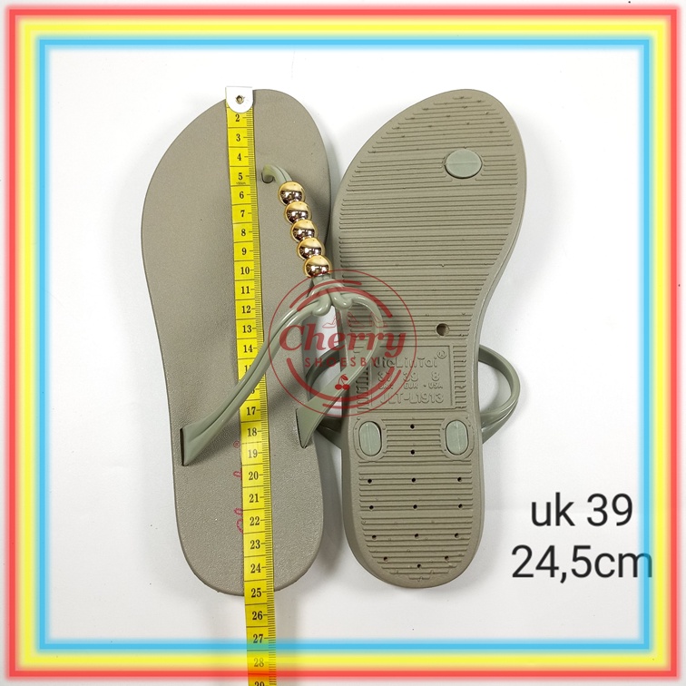 L1913-16 Sandal Jepit Karet Wanita Glanzton Sendal Cewek Jelly Tali Kabel Bulat Emas Krom Chrome