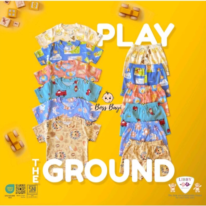 LIBBY - Setelan Oblong PENDEK Cotton Tipis &quot;Play Ground&quot; Bayi Anak motif Boy/Girl