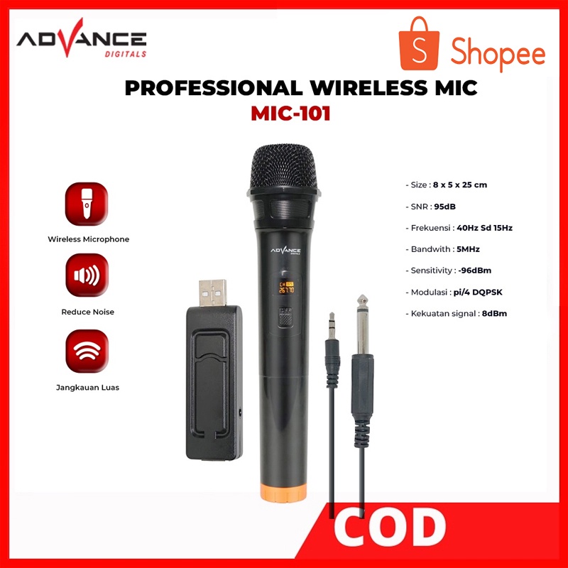 Mic wireless single advance / Mic Advance Microphone Wireless 101 Mic Karaoke Single Tanpa Kabel