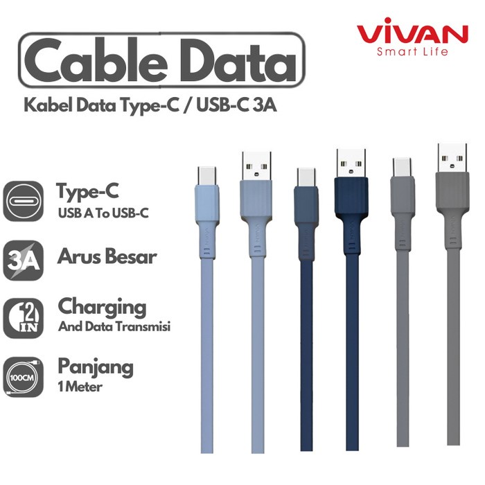 Trend-Vivan CTC100S Cable Kabel Data Charging Type-C USB-C 3A 1M For Android