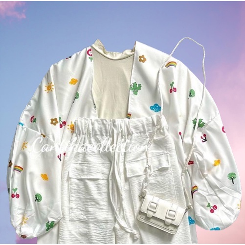 One Set Kiyowo Outer Katun Poly dan Celana Dream Pocket Crincle Airflow