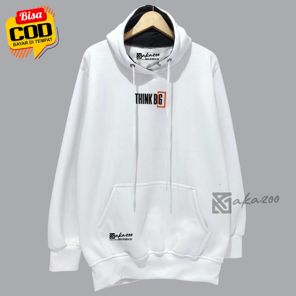 hoodie pria distro hoodie Sablon Think Big Putih premium terbaru ziper hoodie oversize hoodie murah xxl akazoo.id