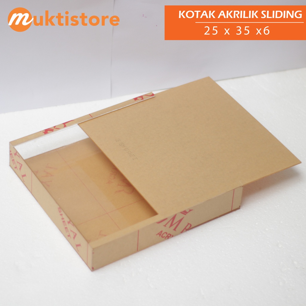 

RN Kotak akrilik sliding 35x25x6 mahar tetes air, frame akrilik