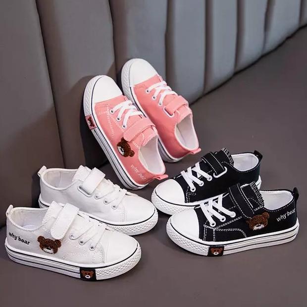 sepatu anak laki laki perempuan korea style why bear hitam putih pink