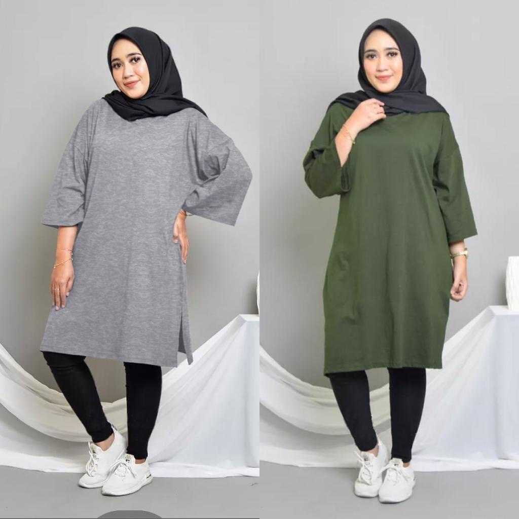 Tunik Basic Oversize Polos Midi Dress Jumbo