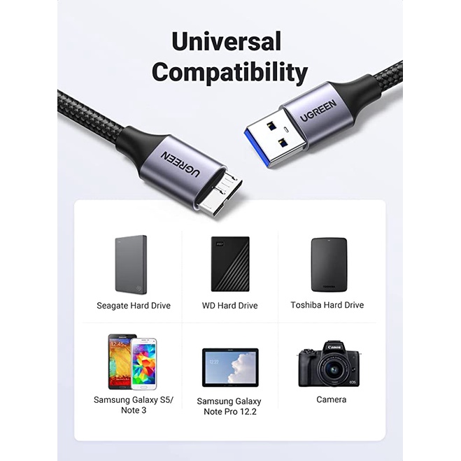 UGREEN Kabel Data Hardisk USB C To Micro B dan USB 3.0 To Micro B HDD Hard Disk