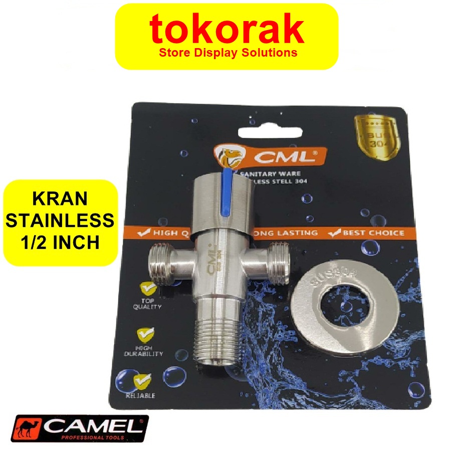 STOP KRAN CABANG T CAMEL KERAN T SHOWER JET KLOSET WC 1/2&quot; STAINLESS