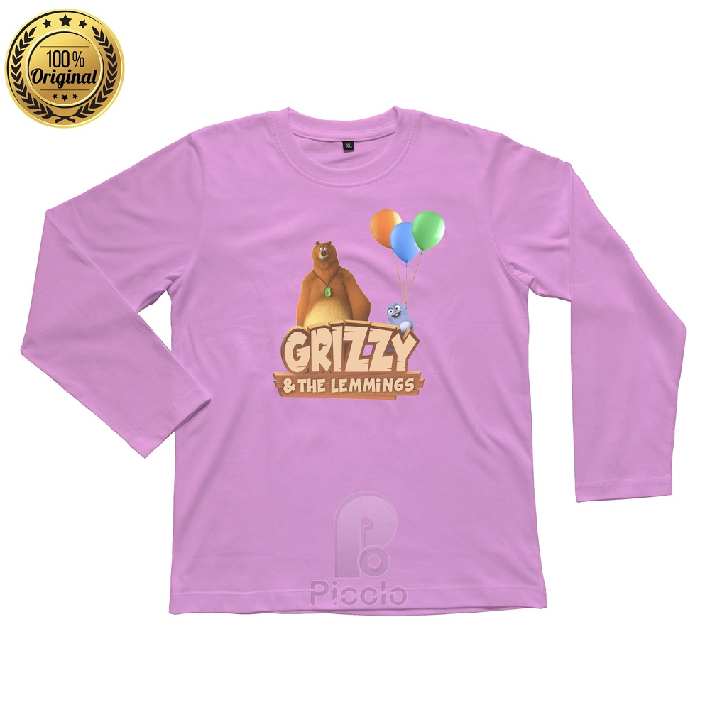 (FREE NAMA) BAJU KAOS ATASAN LENGAN PANJANG ANAK MOTIF KARTUN GRIZZY AND THE LEMMINGS UNISEX