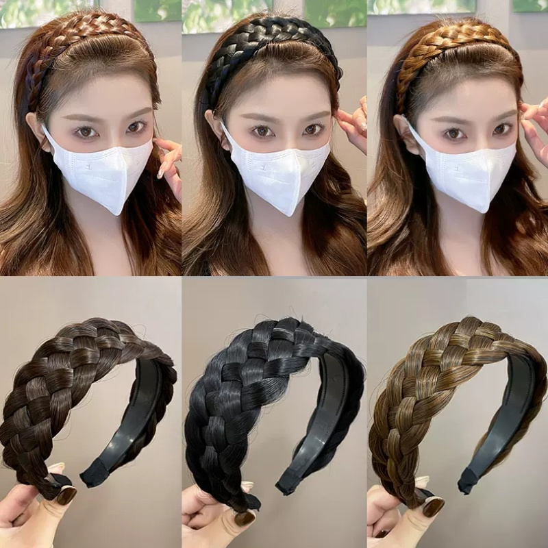 Bando Model Kepang Rambut Gaya Korea Untuk Wanita Wig Bertepi Lebar Twist Headband