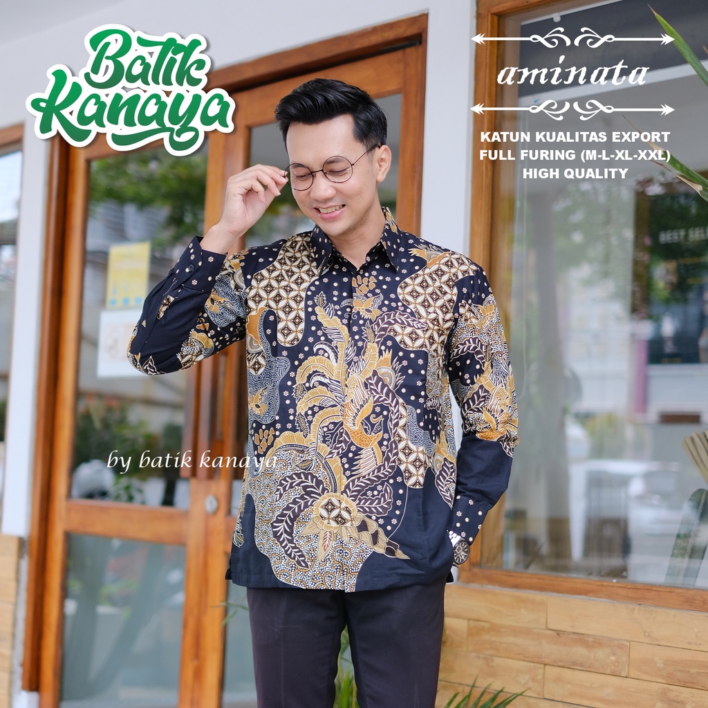 Kanaya - Kemeja Batik Pria Lengan Panjang Full Furing Bahan Katun Kualitas Ekspor AMINATA