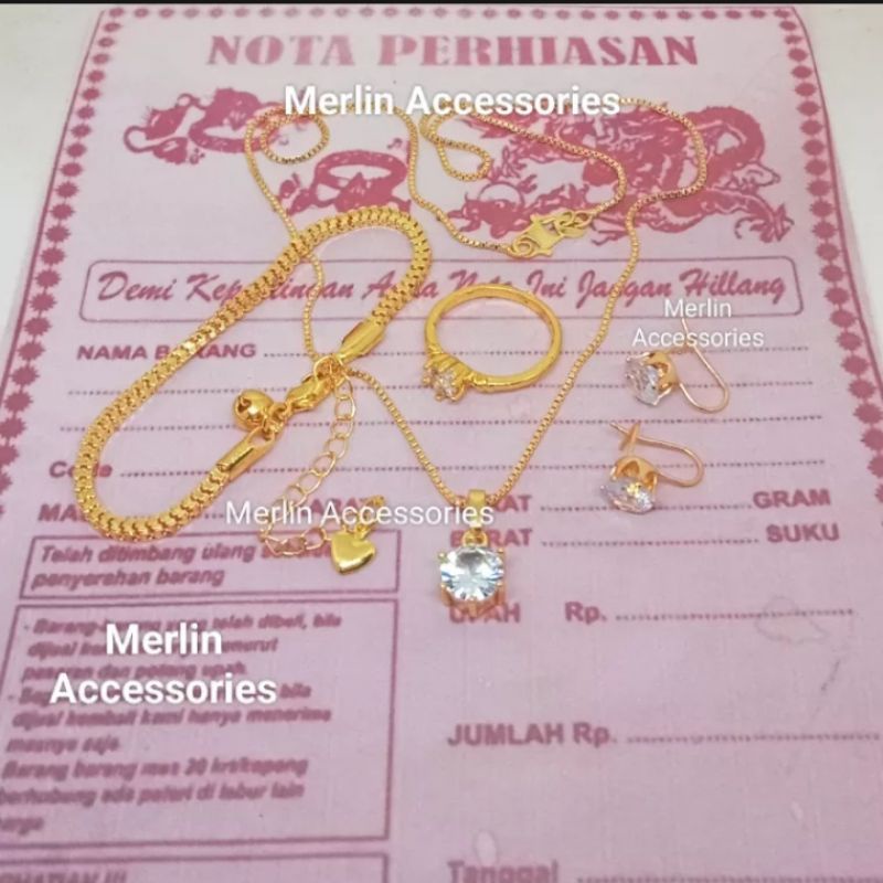 Set Perhiasan Wanita Mata Satu Lapis Emas 24k anti Luntur Terbaru