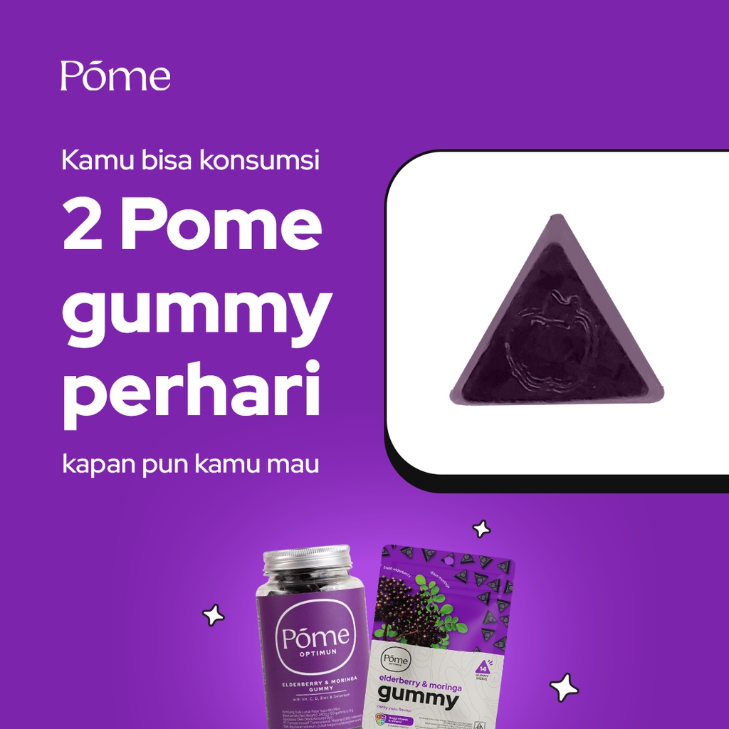 Pome Optimun 1 Pouch - Elderberry &amp; Moringa Gummy dengan Vit. C, Vit D, Zinc, dan Selenium