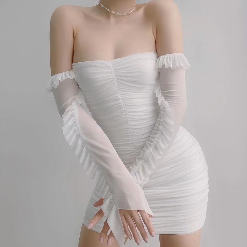 【AMY J】Long Sleeve Backless Off Shoulder Party Mini Dresses 7567